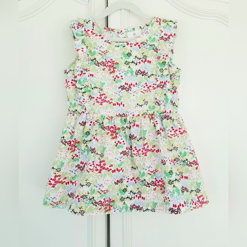 Hanna Andersson Floral Garden Ruffle Sleeveless Cotton Tunic Top Girls 140 US 10